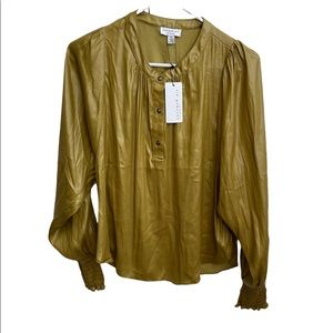 Current Air Anthropologie gold metallic long sleeve blouse top XS